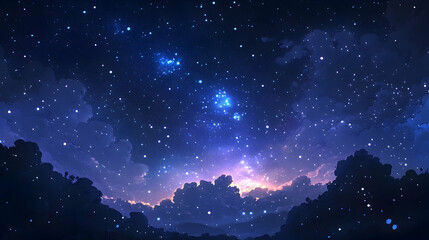 Abstract night sky with glowing stars and bokeh lights, creating a serene and dreamy background .4k image