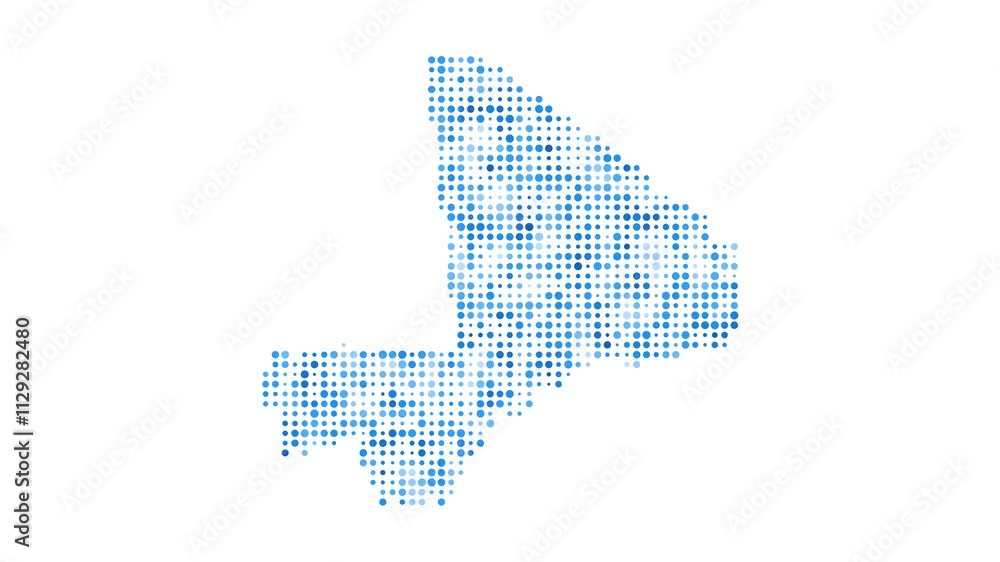 Poster mali dotted digital map. map of mali with pulsating colored circles. shape of the country filled wit