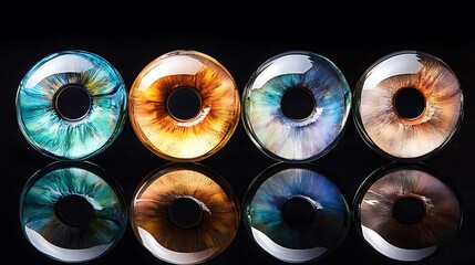 Fototapeta premium Colorful Irises Reflecting On Dark Surface