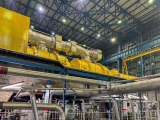 Cilegon, Indonesia-November 17, 2024: The steam turbine at coal-fired power plant to produce...