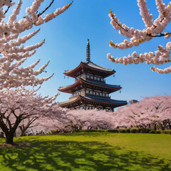 Naklejka premium japanese garden with blossoms