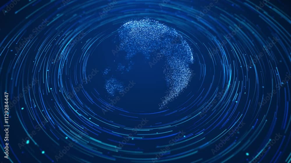 Aufkleber 3d futuristic rotating world globe in particles or small dots. modern technology background for broa