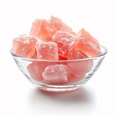 Fototapeta premium Pink Himalayan Rock Coarse Salt in Glass Transparent Bowl Isolated on White Background