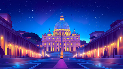 Obraz premium City at night, saint peter basilica, saint peter basilica city. Basilica. Illustration