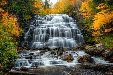 Cascading waterfall surrounded by vibrant foliage