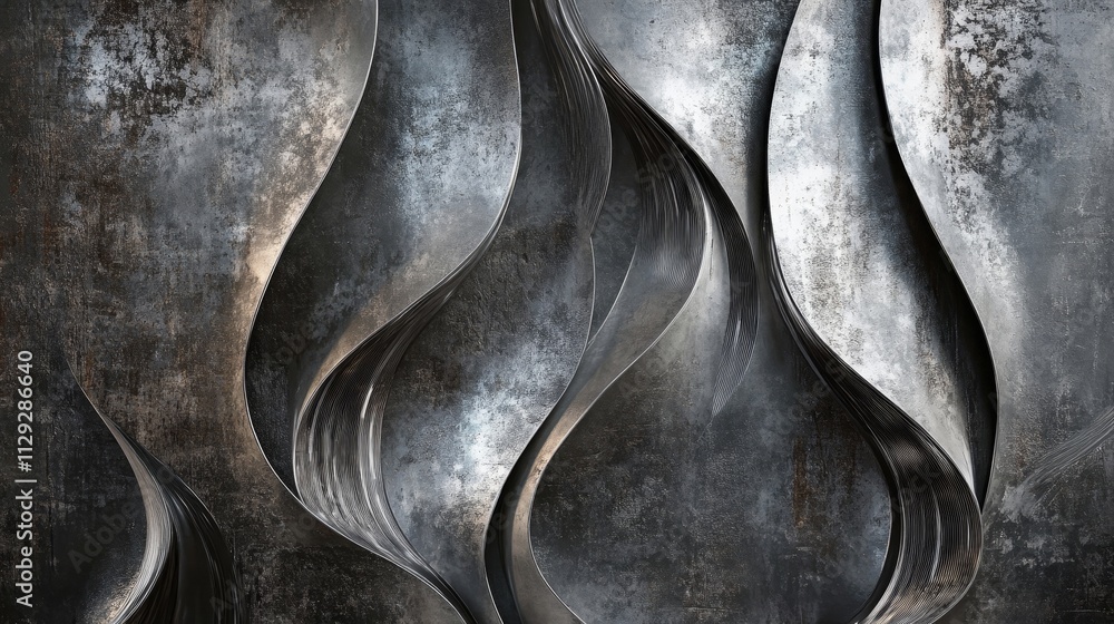 Poster abstract metallic waves create a dynamic and textured visual composition.