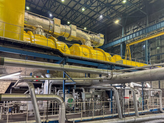 Cilegon, Indonesia-November 17, 2024: The steam turbine at coal-fired power plant to produce rotation for generator.