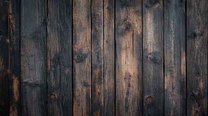Obraz premium Dark wooden planks with textured surface create an aged and rustic appearance in a cozy setting