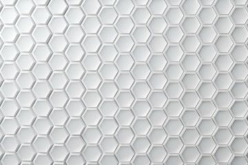 Textured white hexagonal pattern background in a seamless design, suitable for various applications in graphic design and interior decor.
