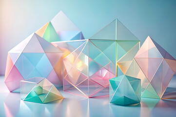 Translucent geometric shapes in pastel colors, creating a modern and artistic composition with soft lighting.