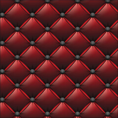 Red retro vintage tufted sofa upholstery texture background, vector 