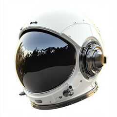 Space Helmet with Reflective Visor and Detailed Connectors on White Background