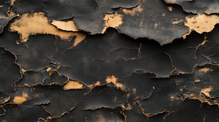 Obraz premium Textured black and gold cracked surface background.