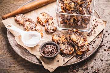 Homemade flaky pastry dessert with chocolate
