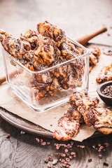 Homemade flaky pastry dessert with chocolate