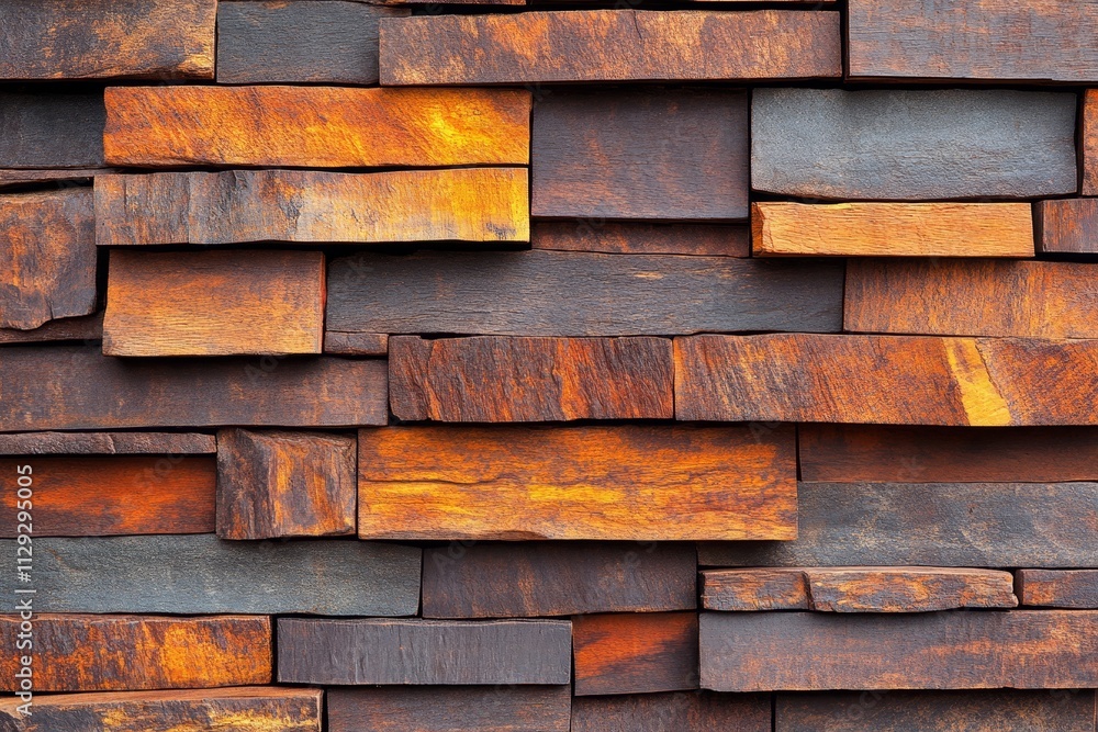 Poster abstract background of rustic wood blocks in warm tones.