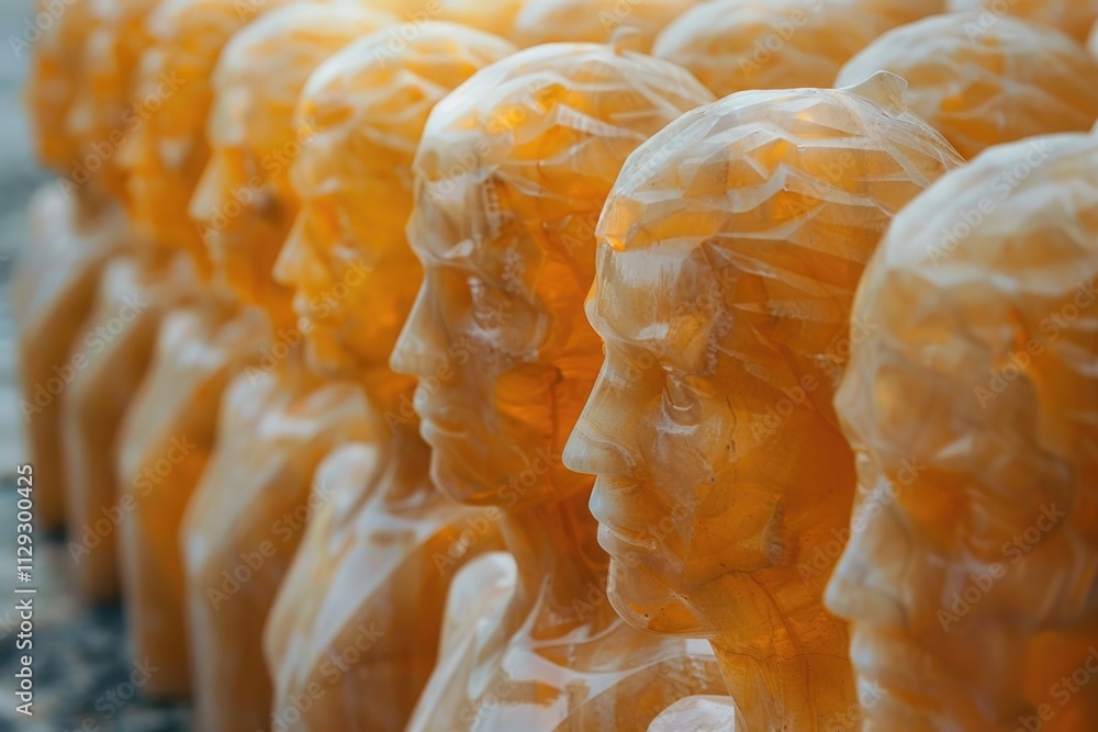 Poster a group of orange sculptures sitting together, ideal for use in design projects or editorial context
