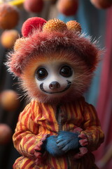 Fototapeta premium Unique character in colorful costume with a playful expression at a festive gathering showcasing fun and imagination