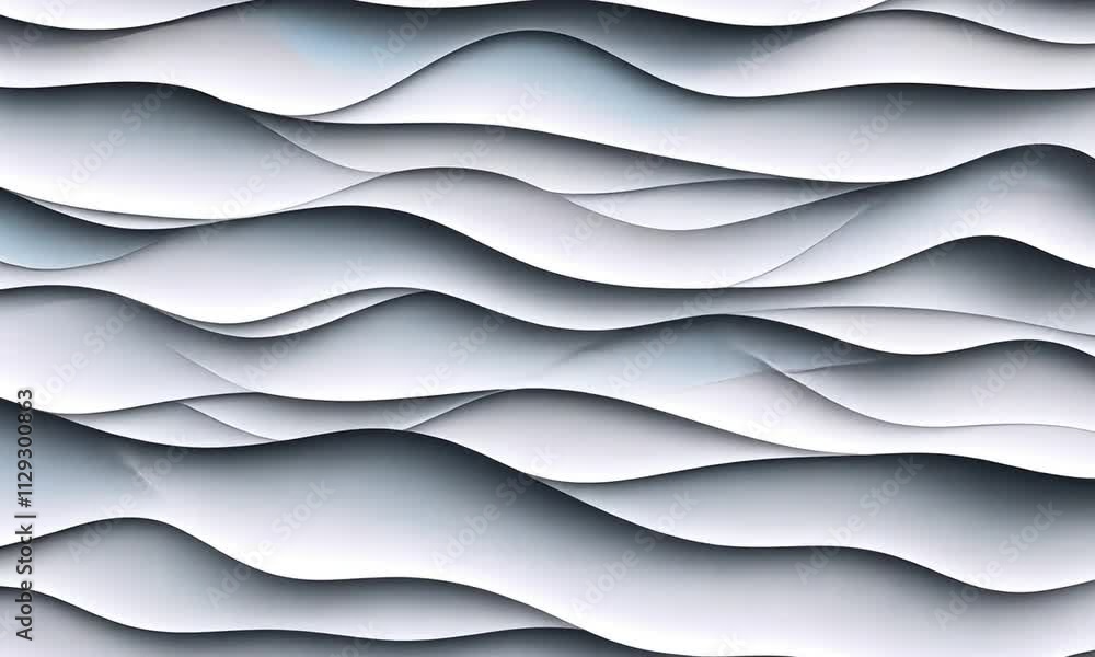 Poster modern abstract design features layered grey and white waves, creating an elegant and minimalist aes
