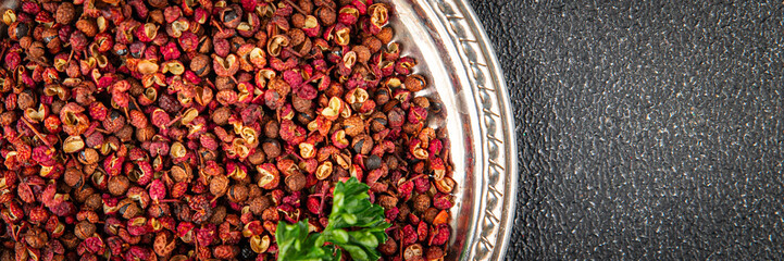 Sichuan pepper spice pepper peas fresh tasty food gourmet food background on the table rustic food...