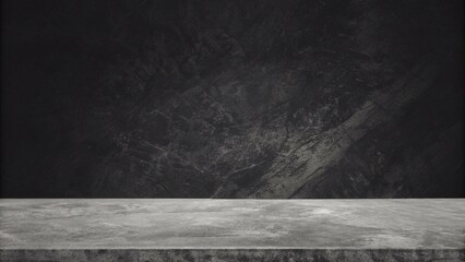 empty grey marble tabletop with dark black cement stone background for product displayed in rustic mood and tone. luxury background for product stand with empty copy space for party, promotion.
