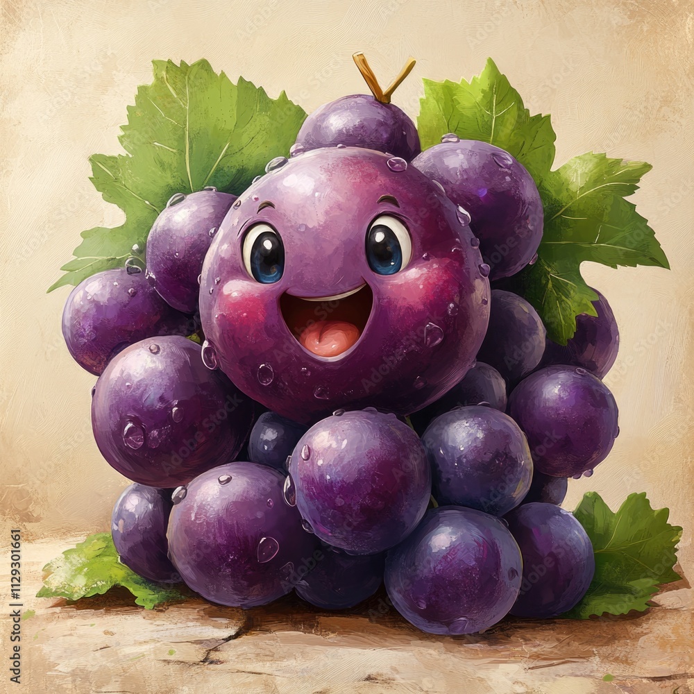 Aufkleber a colorful illustration of a cluster of grapes with a cheerful expression