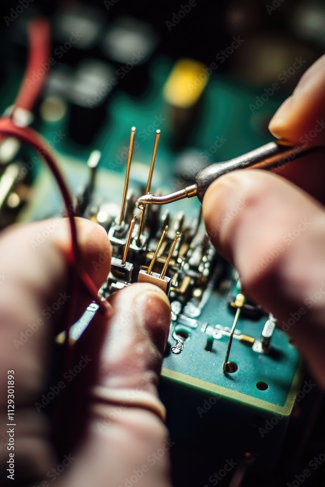 Aufkleber a close-up view of an electronics expert tinkering with a circuit board