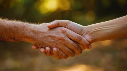 Close-Up of a Handshake Outdoors, Symbolizing Trust, Partnership, and Successful Collaboration in Business and Community Relationship