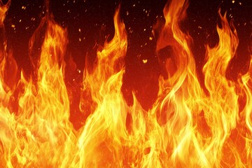 Obraz premium Fiery inferno blaze wall of intense orange and yellow flames with sparks.