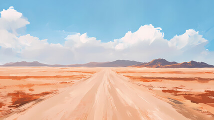 Naklejka premium Minimalist desert scene with a single road and a dramatic horizon. Horizon. Illustration