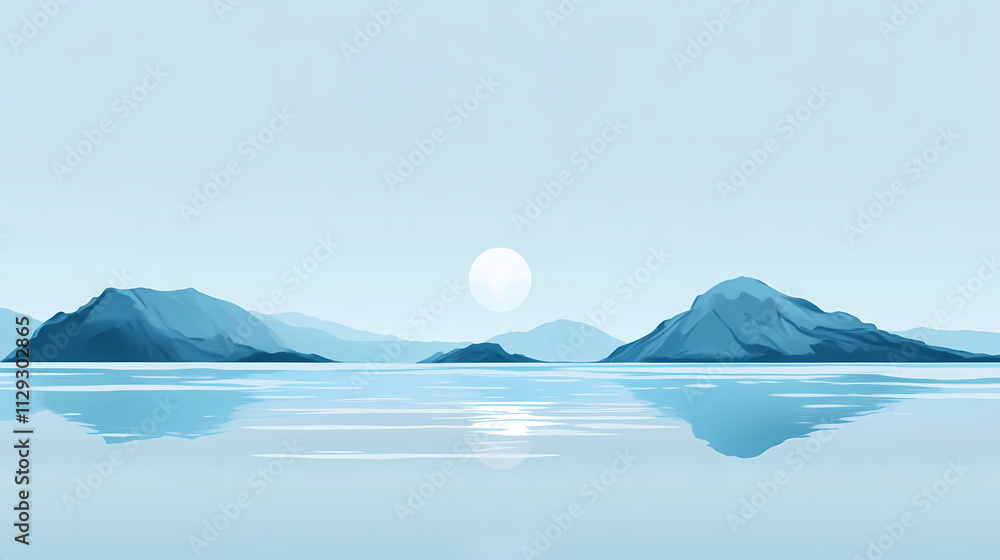 Wall mural Minimalist ocean horizon in serene blue tones. Horizon. Illustration