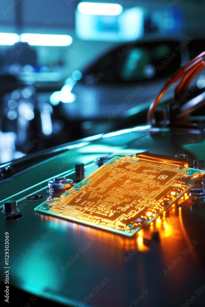 Aufkleber A detailed view of electronic components on a table, ideal for technology-related projects and illustrations