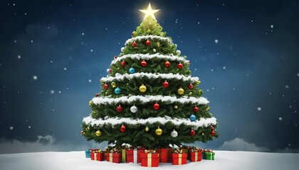 Christmas Tree With Baubles And Blurred Shiny Lights