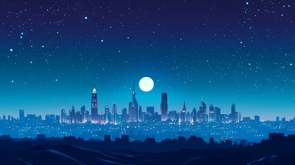 Fototapeta premium Riyadh skyline at night a panoramic view of the city's iconic buildings, riyadh , saudi arabia , skyline , cityscape , night. Horizon. Illustration