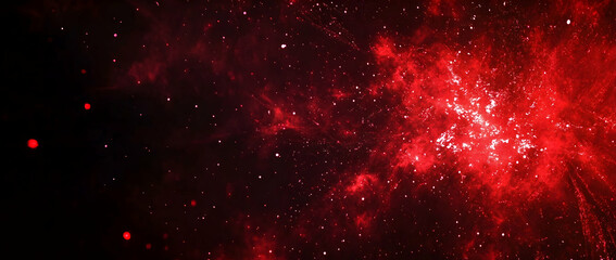 Bold red fireworks lighting up a pitch-black night sky, perfect for party or celebration banners, AI Generated