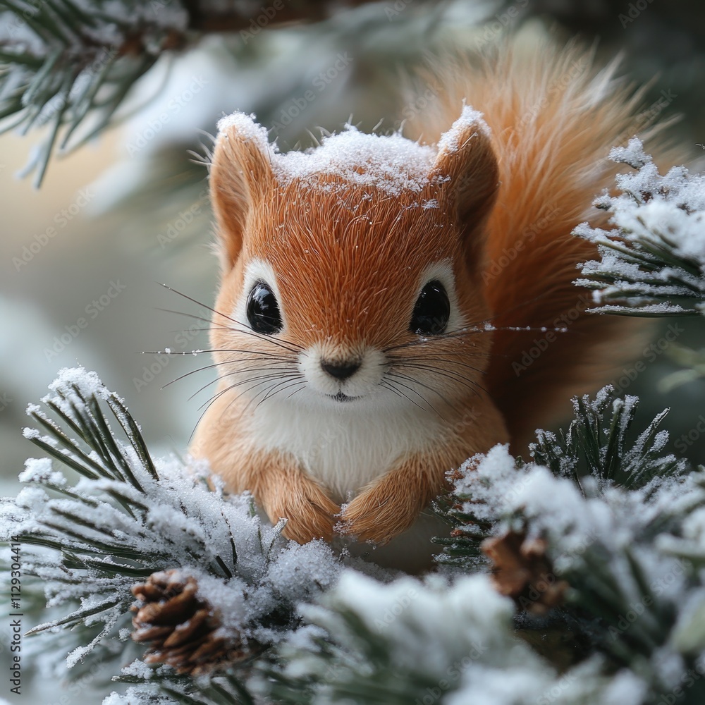 Poster close-up photo of a squirrel sitting on a tree branch