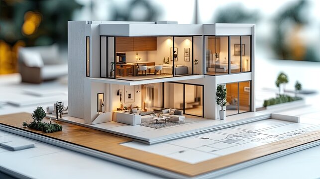 Using a 3D model of a modest house on an architectural floorplan, 