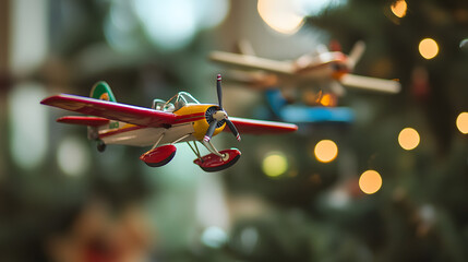 Elves testing out miniature toy airplanes in the Christmas workshops testing area each flying through the air with precision.