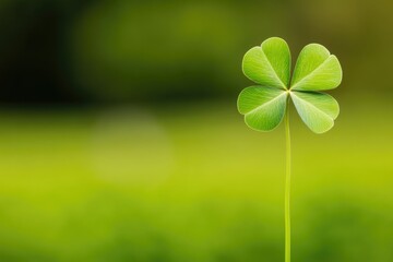 A four-leaf clover growing in the middle of a green field, a rare and lucky find