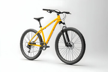 Bold yellow mountain bike displayed against a clean white background, AI Generated