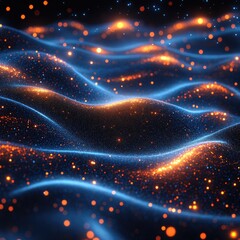 Close-up shot of a wave of blue and orange lights