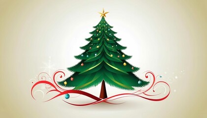 Christmas Tree With Baubles And Blurred Shiny Lights