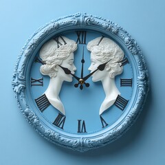 A unique timepiece featuring two female heads, one facing left and the other right