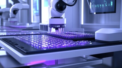 Automated lab equipment processing transparent samples in a modern laboratory.  