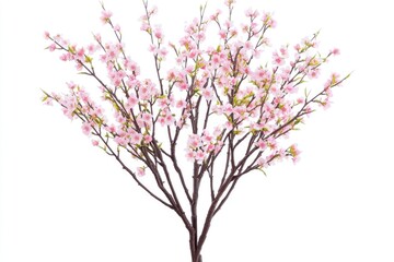 Fototapeta premium A tree with vibrant pink flowers blooming against a clean white background, great for various designs and concepts