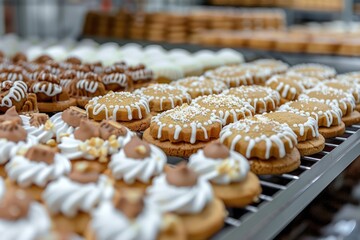 A bunch of freshly baked doughnuts displayed on a rack, ideal for cafes, bakeries, or food displays