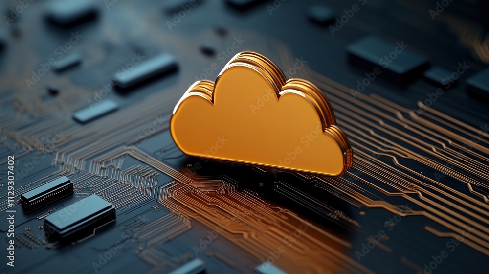 Poster future hologram of a cloud symbol representing digital information technology in a modern setting