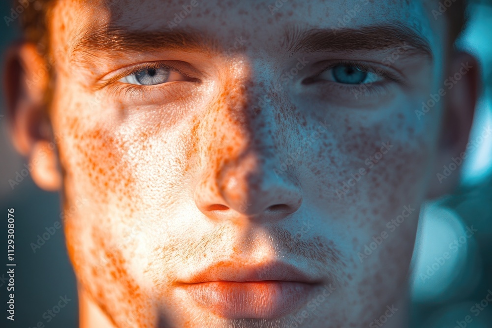 Poster close-up of a person's face with distinctive freckle pattern