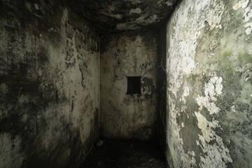 Dark Fungal Growth in Room Corner: Mildew and Dampness on Interior Wall