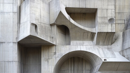 Fototapeta premium Abstract Architectural Composition of Urban Concrete Structure Highlighting Curved Forms and Geometric Shapes in a Monochromatic Palette